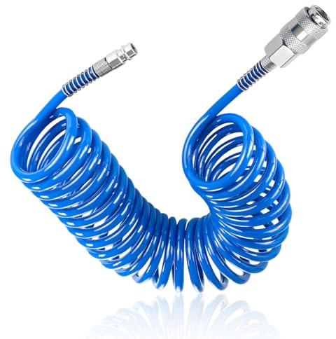 LINTRA Tubo Compressore Aria, Lunghezza 9 m Tubo per Compressore, Diametro Esterno 6 mm, Diametro Interno 4 mm, con Attacco Rapido, PU Blu Accessori Compressore Aria, per Utensili Pneumatici