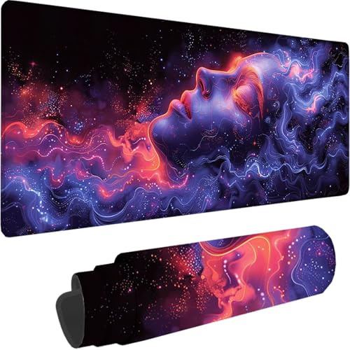 Alfombrilla Ratón Gaming XXL 900 x 400 x 3 mm, Negro Mouse Pad Abstracto Alfombrilla Escritorio con Bordes Cosidos, Mousepad Gaming Mejora la precisión y la Velocidad para Jugadores, PC, Oficina O-I