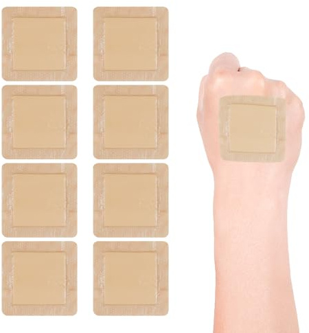 8 Stück Silikonschaumverband 5cm x 5cm (2.5cm x 2.5cm Wundkissen), Wasserdichter Wundverband, Selbstklebender Wundverband, für Dekubitus, Verbrennungen, Blasen