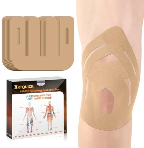 KTQUICK Vorgeschnittene Kinesiotape für Knie,20PCS,Starke Haftung&Latexfrei | Wasserfestes atmungsaktives elastisches Sporttape, verhindert Muskelzerrungen bei Laufen, Gym und Outdoor-Aktivitäten