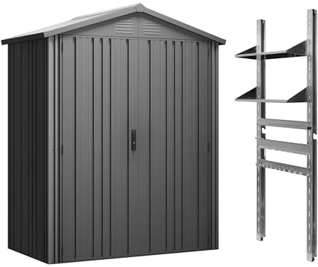 Hoggar – Caseta Jardín Exterior Pioneer Y20 – Estantería y Soportes Incluidos - Montaje Autoportante – Doble Puerta Reforzada – Cerradura – Columnas en V – Techo Robusto - 168x68x200cm - 1,14m2