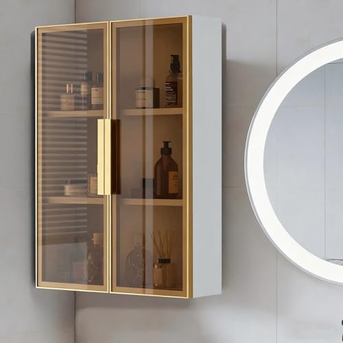 TUPAFJU 2/3-stöckiger Wandschrank aus Metall mit Einzeltür aus Glas, wandmontierter Make-up-Organizer, Medizinschrank, für Wohnzimmer, Schlafzimmer, Küche, Badezimmer(D Double Door,Triple Layer)