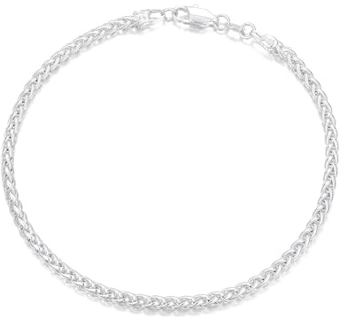 SLOONG 925 Silber Over Armbänder für Herren - 3MM Wheat Kette Silber Armband Herren Schmuck Geschenke für Männer Papa Freund Ehemann Sohn 25cm