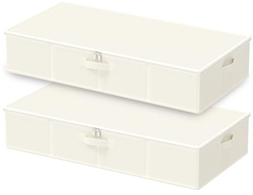 GUOHNHE Under Bed Storage Bins, for Closet, 2 Pack, Beige, 80x40x15 cm