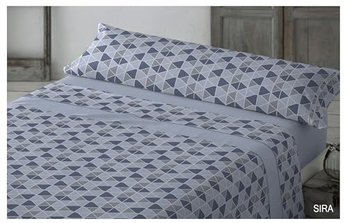 Juego de Sábanas Pirineo Térmico – 3 Piezas – Ropa de Cama de Invierno – Diseño de Triángulos Azules (150)