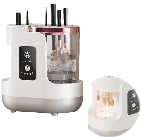 Nettoyeur & Sècheur Automatique 3-en-1 pour Pinceaux de Maquillage, Appareil de Nettoyage Électrique USB - Cycle Lavage 5 min & Minuterie Séchage 2/5H, pour Toutes Tailles de Pinceaux