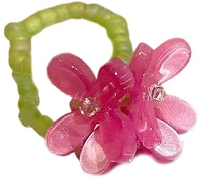 ZnttUu Elastische Perlen Veilchen Blumen Acrylringe, Verstellbarer Fingerschmuck, koreanischer Stil, Accessoire für Party, elastische Perlenringe für Frauen