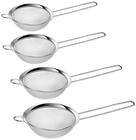 Sikweny 4 PCS Small Sieve 7 8 10 12 CM Sieves and Strainers with Non Slip Handle Sieves Easy to Clean Fine Mesh Sieve Stainless Steel for Loose Tea Cocktail Juice Flour Spices and Baking