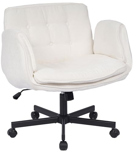 EBELLO Homeoffice Stuhl, Drehstuhl, Schreibtischstuhl mit Rollen Drehbar Bürostuhl mit klappbar Armlehnen höhenverstellbar Stuhl Tragfähigkeit 150kg mit Verstellbarer Rückenlehne bis 120°, Weiß