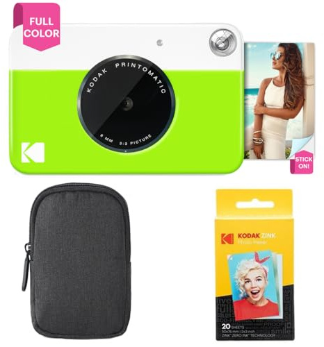 KODAK Printomatic Instant Camera (grön) baspaket + ZINK Paper (20 ark) + Deluxe-fodral