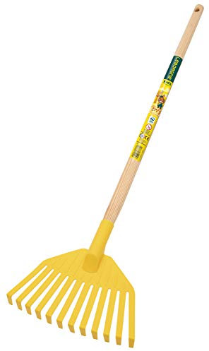 Leborgne, Balai à Gazon pour Enfant, Longueur du Manche 70 cm, Tête en Plastique et Manche en Bois PEFC, Couleur Aléatoire (Jaune ou Rouge), Idéal pour Initier Les Petits au Jardinage