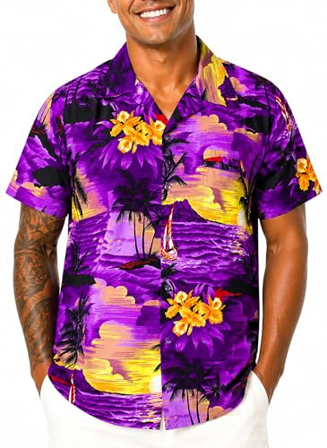 King Kameha Chemise hawaïenne Homme Manches Courtes – Chemise d’été Aloha avec imprimé da navegar, légère et Facile d’Entretien