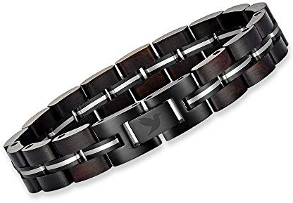 Woodstar Pulsera para Hombre en Acero Inoxidable y Madera Accesorios Joyas Brazalete Masculino Negro B19-006