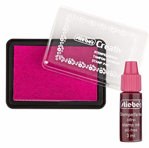stieber® Stempelkissen Tupfkissen (40×63 mm)-Set mit 3 ml Nachtränkfarbe (PINK-MAGENTA)