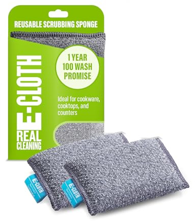 E-Cloth 2-Pack Non-Scratch Scrubbing Pads, Microfiber Scrubber and Dish Sponge, Ideal for a Streak-Free Clean Grill, Cast Iron and Dishes, Washable and Reusable, 100 Wash Promise
