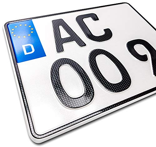 1 Carbon Kfz Kennzeichen | 250 x 200 mm | Motorrad & Roller | Nummernschild | DIN-zertifiziertes Wunschkennzeichen | Quad | Anhänger | SUV | Kraftrad | Motorrad-Kennzeichen | Motorrad-Schild