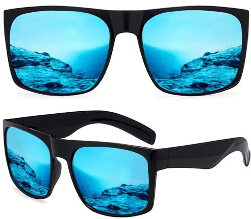 grinderPUNCH Herren-Sonnenbrille mit breitem Rahmen, verspiegelt, für große breite Gesichter oder Köpfe (blau)