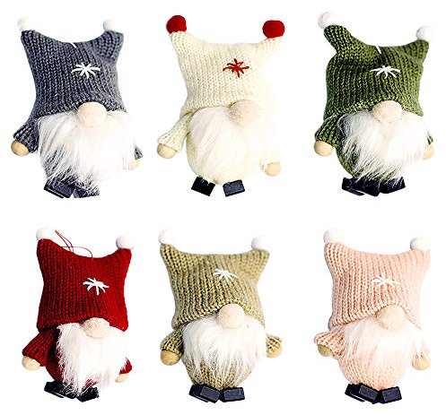Jodsen 6Pcs Premium Weihnachtsmann-Anhänger für den Weihnachtsbaum, Deko Anhänger Wichtel aus Filz Nikolausanhänger skandinavischen Gnom Tomte Weihnachtsschmuck