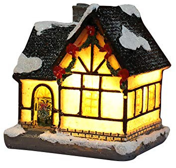 Uposao Weihnachtsdorf Mit Beleuchtung,Weihnachtslaterne Led,Batteriebetrieben Weihnachtshaus Beleuchtet Amerikanisch Weihnachtsdeko Miniatur Deko Weihnachtsdorf Häuser Desktop Decor Harz Ornament