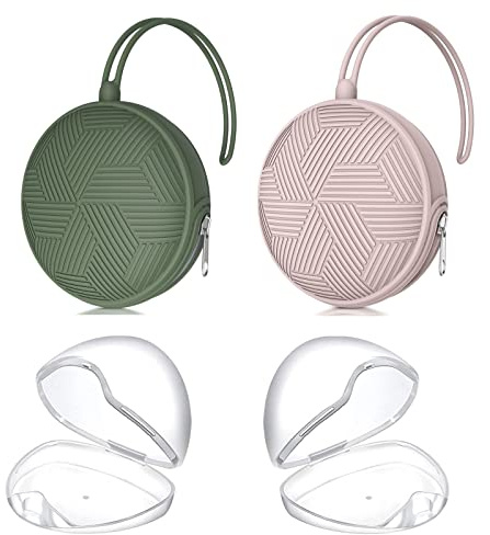 Smlpuame 4 Pack Pacifier Holder Case Set,2 Silicone Portable Pacifier Cover Pouch Bag for Diaper Bags Baby Carriage with 2 Transparent Pacifier Storage Container Box,Easy to Clean,Boho(Green+Pink)
