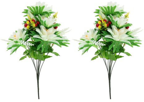 Homoyoyo 2stücke Simulation Chrysantheme Plastiksträuße Künstliche Buddha-Blumen Plastik-Chrysantheme Dekoration Für Friedhofsdekoration Trauerfeiern Gedenkfeiern Einfach Im Aufbau Strapazi