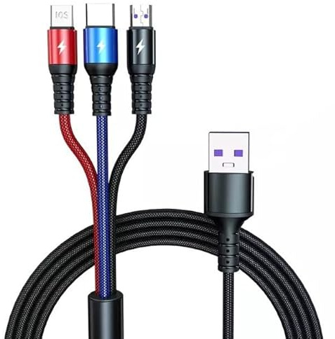 2 METROS 3 en 1 Cargador múltiple Cable trenzado de nylon Cable de plomo, Cable de carga USB 3A múltiple Conector de teléfono USB Micro tipo C iP para Android, IOS, Teléfono, Samsung,Huawei,Tablet,Pad