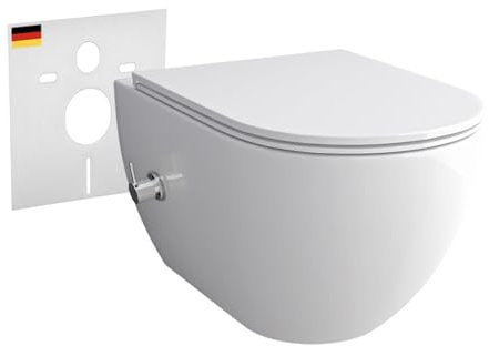 Alpenberger Sospeso Rimless da Parete | WC Senza Bordi in Ceramica Con Sedile Soft Close | Rubinetto Integrato | Nano-Sigillante Antibatterico