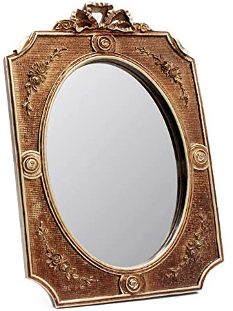 Eaoundm Espejo de pared antiguo decorativo vintage espejo colgante espejo de escritorio espejo de mesa 23,1 x 16,5 cm ovalado