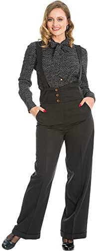 Banned Her Favourites Women's Trousers High Waist Marlene Vintage Suspenders Trousers, Schwarz, L