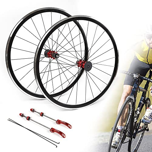 700C Road Bicycle Wheel, Front & Rear Bike Wheelset Double Wall Aluminium Alloy Rims C/V Brake Clincher Compatible with 7/8/ 9/10/ 11/12 Speed Shimano Altus Wheels,Quick Release,20/24 Spokes