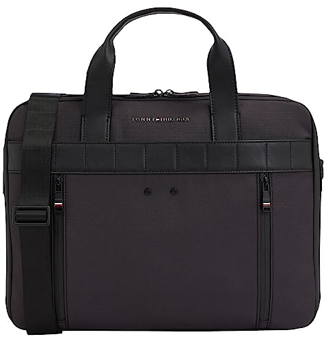 Tommy Hilfiger Herren Laptoptasche Elevated 1985 Computer Bag mit Tragegurt, Mehrfarbig (Black), Einheitsgröße