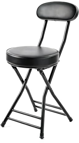GLCS GLAUCUS Folding Stool,Cushioned Padded Folding Bar Stool,18inch Black Height Heavy Duty Portable Chair Stool with 300lbs Capacity for Kitchen Living Room Garden Camping Fishing