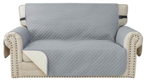 YSTELLAA 100% Wasserdicht Sofa Überzug 2 Sitzer, Couch Bezug Rutschfes, Waschbar Couchüberzug, Sofabezug Mit Armlehnen, Universal Sofa Covers Für Katze Hund, Mit Gummiband, Hellgrau