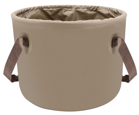 Beowanzk 20L Foldable Water Bucket, Collapsible Water Container, Camping Foldable Washing up Bowl, Plastic Bucket | Travel Bin for Fishing, Gardening, Car Washing (Khaki)