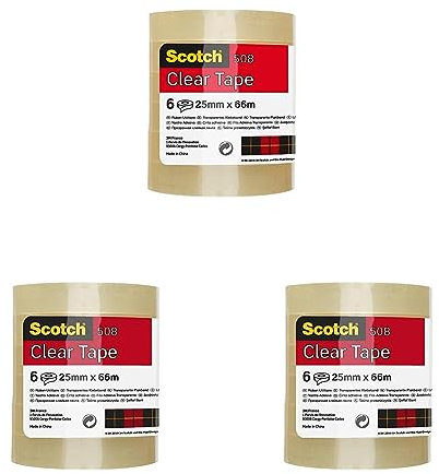 Scotch Easy Tear CLEAR Klebeband, 6 Rollen a 25 mm x 66 m (Packung mit 3)