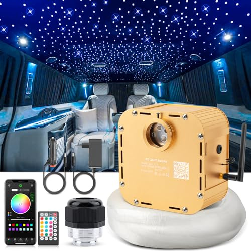 SUNKENET 32W Twinkle Sternenhimmel Auto, 1000pcs of (0.75+1.0+1.5mm)*4m Sternenhimmel Glasfaser RGBW Bluetooth-APP/Fernbedienung Led Glasfaser Licht für Auto/Decke/Theater