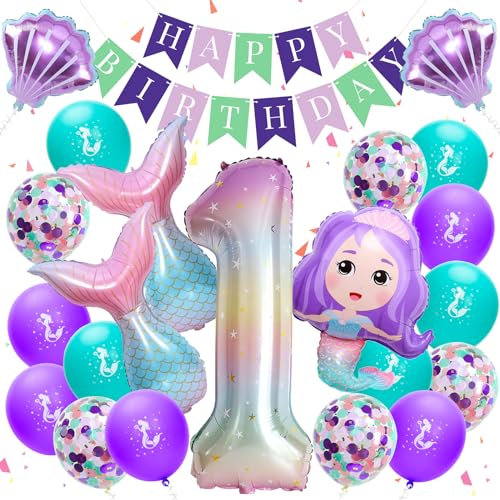 Meerjungfrau Geburtstag Deko 1 Jahre Mädchen Geburtstagsdeko Meerjungfrau Luftballons 1 Jahre Folienballons Luftballons Geburtstag Meerjungfrau Party Deko Meerjungfrau Kindergeburtstag 1 Jahre