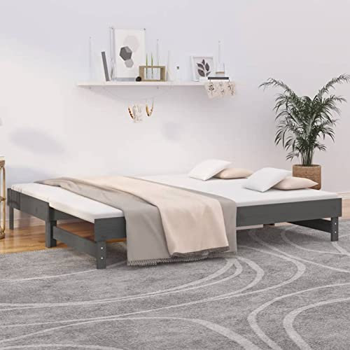 Homgoday Dormeuse Ausziehbares Sofa, grau, 2 x (100 x 200) cm Massivholz, Kiefernholz, Schlafsofa, Wohnzimmer, modernes Sofa, Outdoor-Sofa für den Garten, Loungesofa, Outdoor-Möbel für den Garten