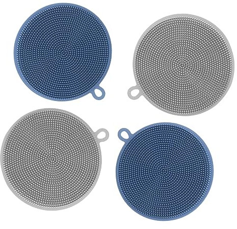 Silicone Sponge, 4 PCS Silicone Scrubber Vegetable Brush Dish Washing Sponge Kitchen Sponges for Dishes Pan Pot Fruit Vegetable