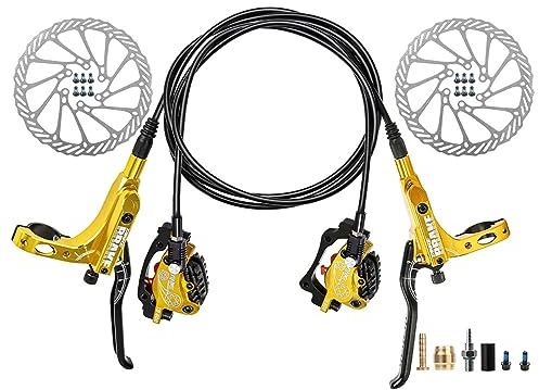 Fahrrad-Hydraulik-Scheibenbremsen-Set 4-Kolben-Doppelbremse Leistungsstarke Bremse Links Vorne Rechts Hinten Aluminium-CNC-Scheibenbremse Mit 160-mm-Rotoren Und 800/1600-mm-Schläuchen For MTB ( Color