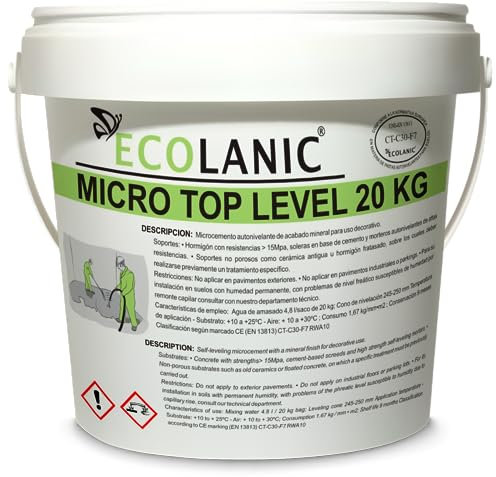 MICROLANIC - Dekorativer selbstnivellierender MIKROZEMENT | Einkomponentiges Pulver mit extremer Oberflächenhärte | MICRO-TOP Ebene 1 | Für drinnen und draußen geeignet | 20kg
