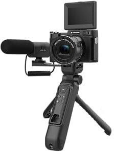 AgfaPhoto Kit Vlogging Tout-en-Un - Caméra VLG-4K Optical, Zoom Optique 5X, Trépied Powerbank, Télécommande, Microphone, Carte Micro-SD 32Go Inclus, Photo 24MP, Écran LCD 3'', Batterie Lithium - Noir