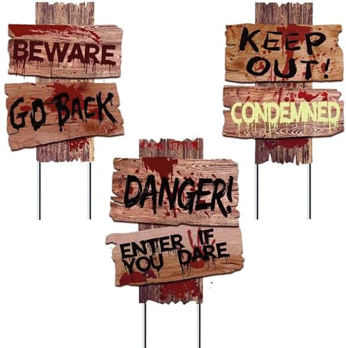 Bouuh® | 3 Grands Panneaux Terrifiants Halloween | Pancartes pour Extérieur ou Intérieur | Décoration Accessoires Horreur | Imperméables et Résistants | 100% Fun | OriginalCup®