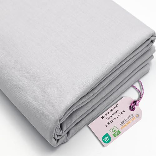 Stoff Virginia Tex, Meterware, Baumwollstoff 100%, große Breite 240 cm, Baumwollstoff 100% Oeko -Tex Standard 100 Unifarben zum Nähen (Hellgrau 45, 200 cm x 240 cm)