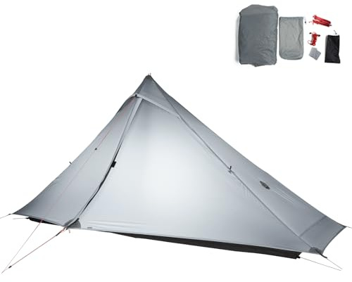 Telomat 3FULGEAR Lanshan1 Pro utomhus ultralätt campingtält för 1 person 3/4-säsong professionellt 20D nylon dubbelsidigt silikontält camping trekking kajak klättring vandring (grå 4