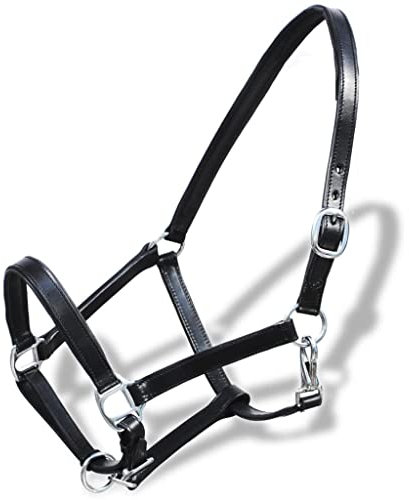 Echtleder Halfter Stallhalfter verstellbar Schwarz Cob