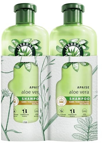 HERBAL ESSENCES - Sans Sulfate - Shampoing Hydratant 2x250ml Aloe Vera - Apaise, Hydrate, Nettoie et Nourrit Les Cheveux Très Secs - Parfum Jasmin, Sans Silicone ni Sulfate - Végan