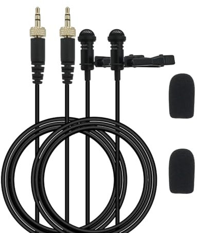 2-Pack Mic Replacement for DJI, Rode, Sennheiser Wireless Transmitter Lavalier Lapel Microphone - Wearable, Omnidirectional, 3.5mm TRS