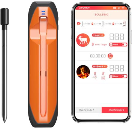 Termómetro de carne Bluetooth, IP67, termómetro para barbacoa, inalámbrico, con alcance de 150 m, recargable, termómetro para barbacoa, Bluetooth, termómetro para cocinar para asar, cocina, barbacoa
