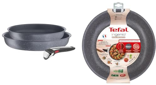 Tefal Ingenio Lot de 2 poêles + poignée amovible, Induction, Revêtement antiadhésif, Empilable & Ingenio Poêle Wok 26 cm, Induction, Revêtement antiadhésif, Empilable